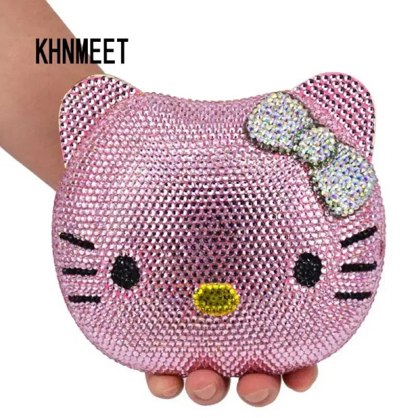 Color: GRAY - Luxury Navy Blue Crystal Animal Evening Bags Cat Designer Party Purse Ladies Clutch B F640-12000024005036820