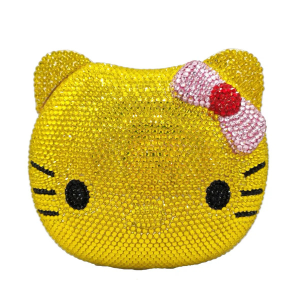 Color: Clear - Luxury Navy Blue Crystal Animal Evening Bags Cat Designer Party Purse Ladies Clutch  F640-12000024005036818