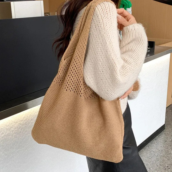 Color: Champagne - Summer Beach Party Bag Purse Shopper Tote Satchel Female Vintage Hollowed Out Kn F640-12000040387496311