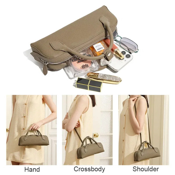 New Women's Solid Color Genuine Leather Handbag Lady Large Cpacity Sausage Armpit Bag Girls Commuti F640-3256809311776126
