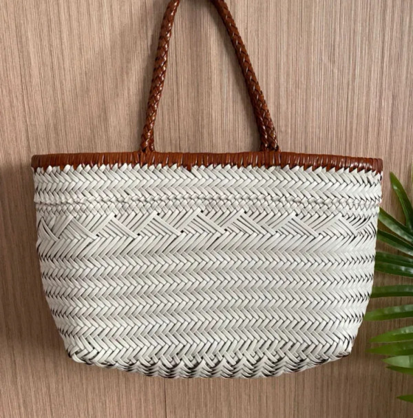 Color: Blue - Designer woven totes bag women genuine leather cowskin knitting basket handbag female F640-12000027957119064