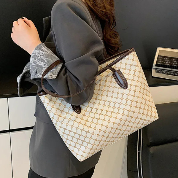 Color: Beige - Fashion Women's Tote Bag Large Capacity Textile Printed Shoulder Bag,Lightweight&Dur F640-12000048168547107