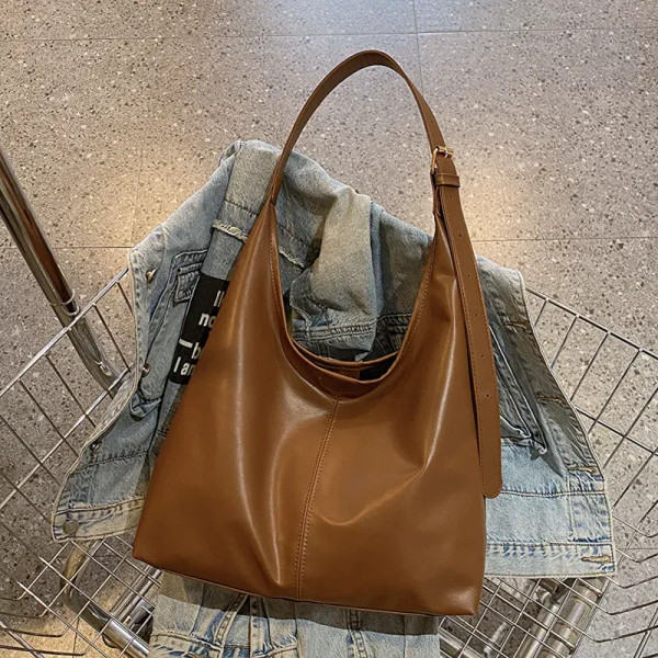 Color: Blue - Vintage Large Capacity Shoulder Bag for Women with Soft Solid Crossbody Bag Retro Tot F640-12000046478051144