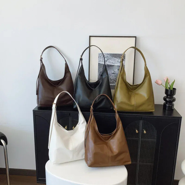 Color: Blue - Vintage Large Capacity Shoulder Bag for Women with Soft Solid Crossbody Bag Retro Tot F640-12000046478051144