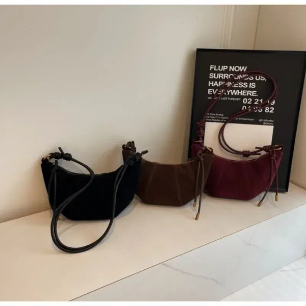 Color: Coffee - Velvet Material Zipper 2024 High Quality Shoulder Bag Solid Color Simple Fashionabl F640-12000041035154167