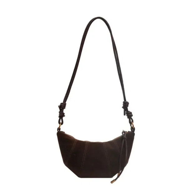 Color: Coffee - Velvet Material Zipper 2024 High Quality Shoulder Bag Solid Color Simple Fashionabl F640-12000041035154167