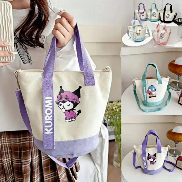 Color: Beige - Sanrio Hello Kitty Kuromi Canvas Shoulder Bag Kawaii Anime Print Lightweight Crossbo F640-12000049894291120