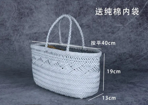 Color: Ivory - Designer woven totes bag women genuine leather cowskin knitting basket handbag femal F640-12000022445439376
