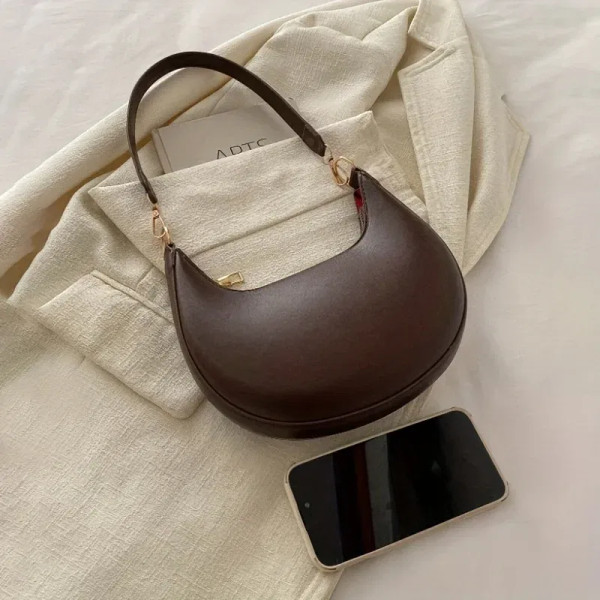 Color: WHITE - New Fashionable High-end Moon-shaped Baseball Bag, Showing Luxury, Women's Single Sh F640-12000046054571596