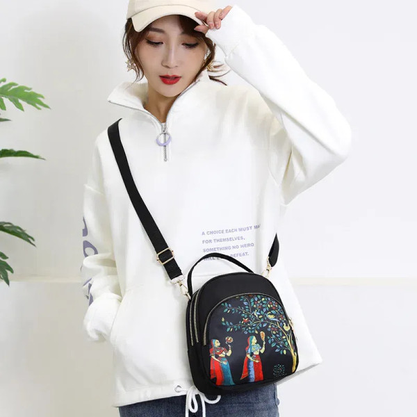 Color: Dark Khaki, Size: 16 inches - Fashion Printing Backpack Women Large Capacity Nylon Rucksack  F640-12000035920125069