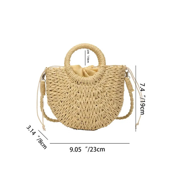 Color: green - Handwoven Straw Rattan Half-Moon Beach Handbag Large Capacity Women Summer Hollow Ou F640-12000036991521270