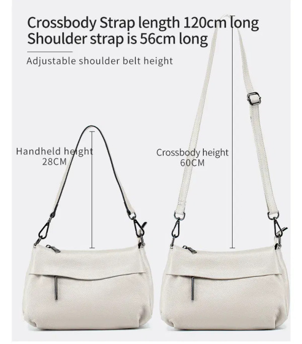 Color: Beige - High Quality Real Leather Handbag Ladies' Genuine Leather Shoulder Bags Women's Casu F640-12000037636173036