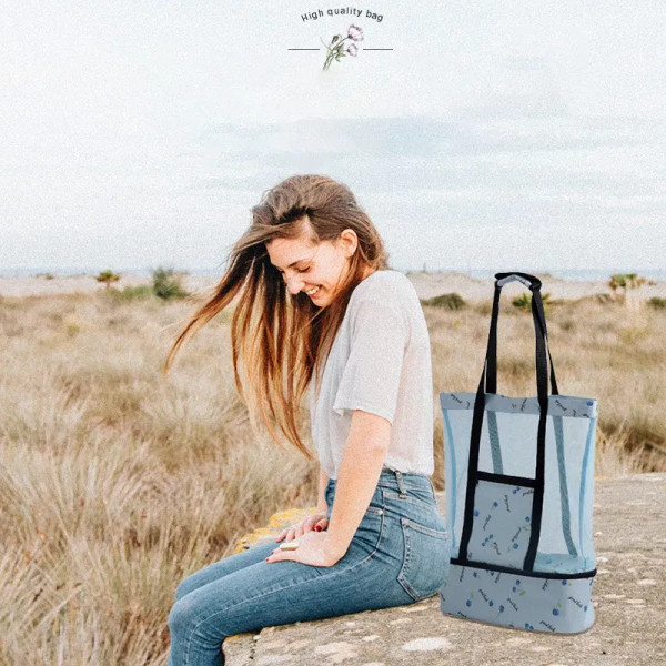 Color: SKY BLUE - High Capacity Women Mesh Transparent Bag Double-layer Heat Preservation Large Pic F640-12000035173677454