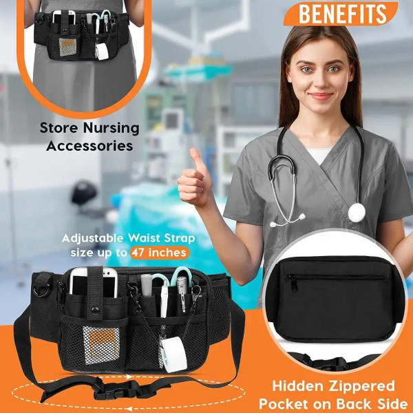 Color: Beige - Adjustable Nurse Fanny Pack Portable Large Capacity Polyester Nurse Pouch Waist Bag  F640-12000039296371619
