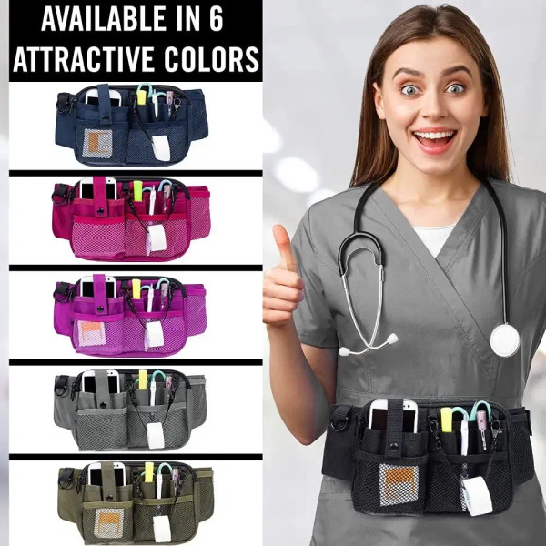 Color: Blue - Adjustable Nurse Fanny Pack Portable Large Capacity Polyester Nurse Pouch Waist Bag M F640-12000039296371621