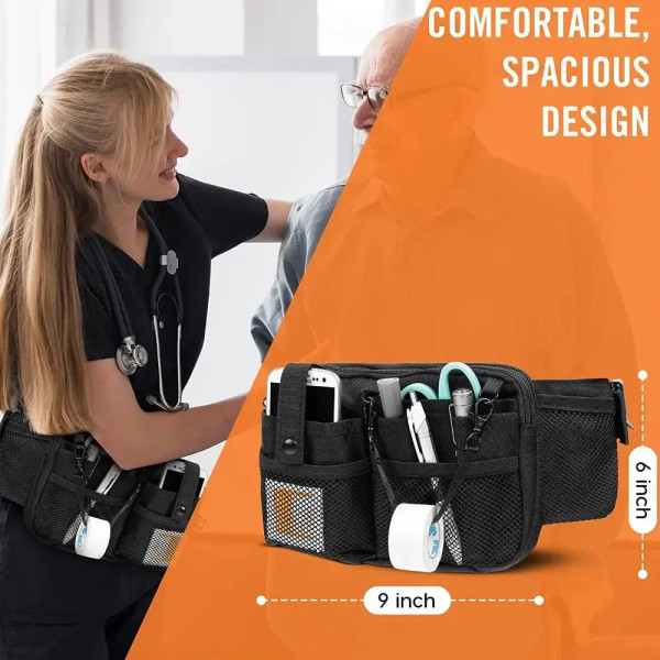 Color: Blue - Adjustable Nurse Fanny Pack Portable Large Capacity Polyester Nurse Pouch Waist Bag M F640-12000039296371621