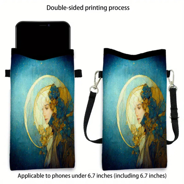 Color: Beige, Size: Extra Large - Alphonse Mucha Crossbody BagPrint Phone Wallet with Adjustable Sh F640-12000049148597729