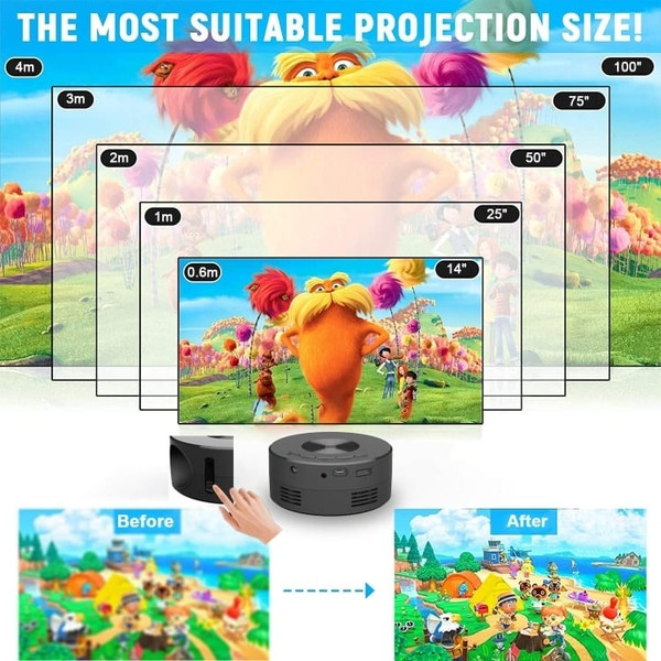 YT200 320 X 180P LED HD Mini Projector USB Powered Support Wired Connection Phone Screen(Black)     A146-TBD0602908401A
