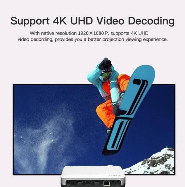 WOWOTO H10S TIDLP DMD 0.45 inch 1920 x 1080P 4K 500ANSI RGB LED Smart Projector(US Plug) A146-EDA004571801A