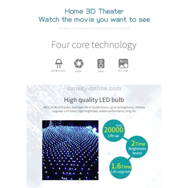 UC68 1200 Lumens HD 800 x 480 Digital LED Projector with Remote Control, Support USB / SD / VGA / H A146-DMP0028W