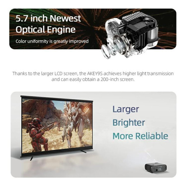 AUN AKEY9S 1080P 1000ANSI Autofocus WIFI Display Smart Projector, US Plug(Black) A146-EDA007916301A