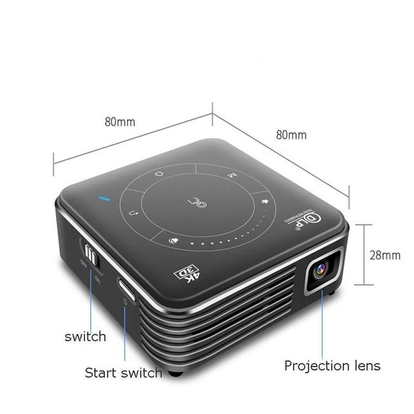 P11 4K HD DLP Mini 3D Projector 4G + 32G Smart Micro Convenient Projector, Style:AU Plug(Black) A146-TBD0424524404A