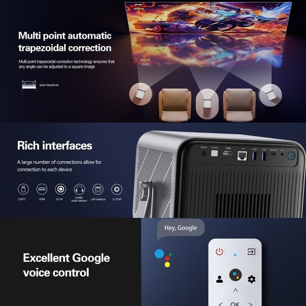 TOUMEI X6 4K HD Home Theater Office Teaching Microphone Karaoke Projector GTV Google Systems(US Plu A146-TBD0605239501A