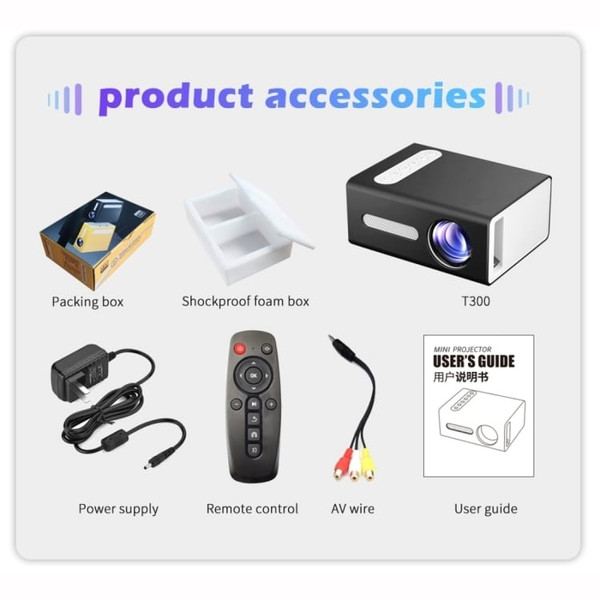 T300 25ANSI LED Portable Home Multimedia Game Projector, Plug Type:AU Plug(Yellow) A146-EDA003215903B