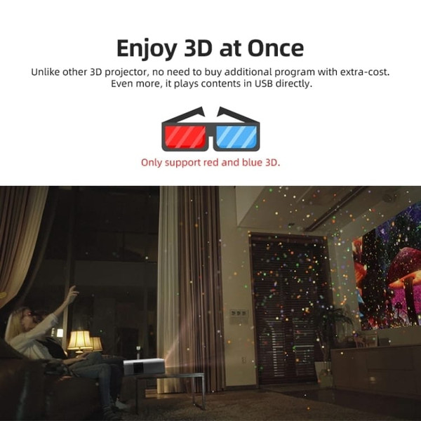 AUN U001 4K 18000 Lumens Portable Home Theater LED HD Digital Projector, US Plug (Black) A146-DMP0175B