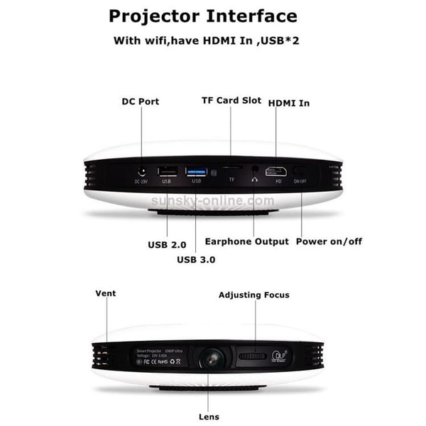 Wejoy DL-S9 220 Lumens 1280x720 720P Android 6.0 HD Bluetooth WiFi Smart Laser 3D Projector, Suppor A146-DMP0082
