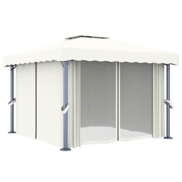  Gazebo with Curtain 9.8'x9.8' Cream White Aluminum A949-3053377