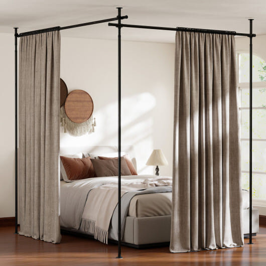 Room Divider Curtain Rod with Adjustable Floor to Ceiling Tension Rod (Curtains Not Included)-Black D681-JZ10523DK