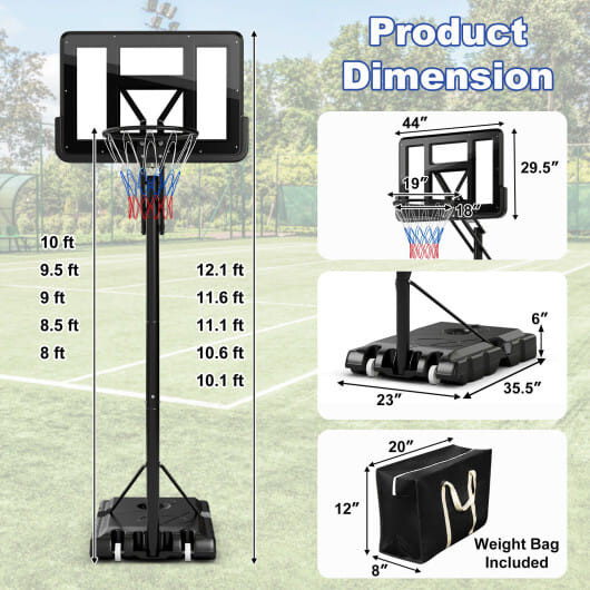 Portable Basketball Hoop with 4.6 to 10 Feet 10-Level Height Adjustable B593-SP37879