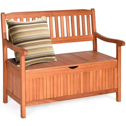 33 Gallon Wooden Storage Bench with Liner for Patio Garden Porch B593-HW63890