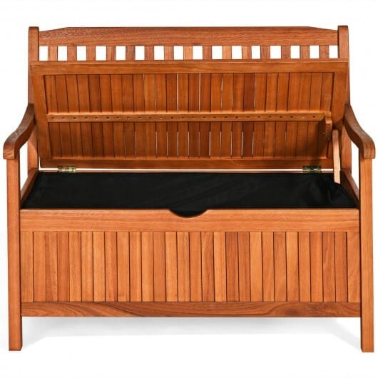 33 Gallon Wooden Storage Bench with Liner for Patio Garden Porch B593-HW63890