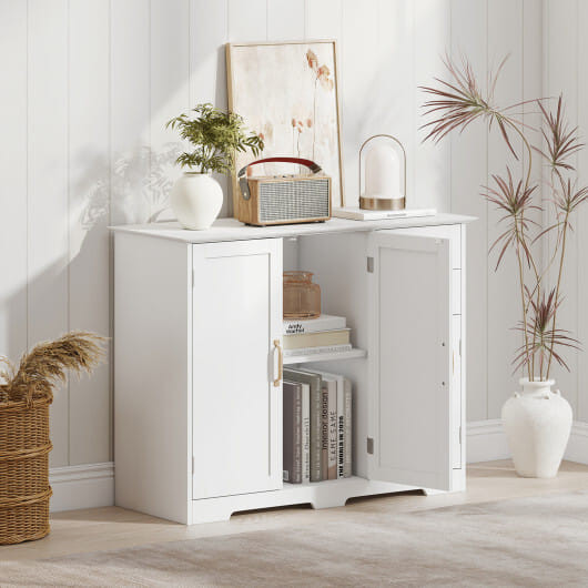 40 Inch Modern Kitchen Sideboard Buffet Cabinet with 2 Drawers and Adjustable Shelf-White - Color:  D681-JV13503WH