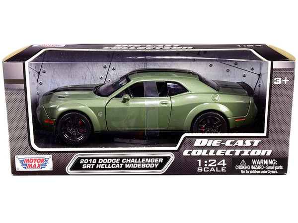 2018 Dodge Challenger SRT Hellcat Widebody Green Metallic with Black Stripes 1/24 Diecast Model Car F977-79350grn