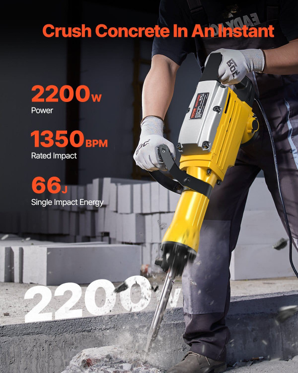 Demolition Jack Hammer, 2200W 1350 BPM Jack Hammer Concrete Breaker, Heavy Duty Electric Jack Hamme E415-DXDH2200W4J1UQDGBV1