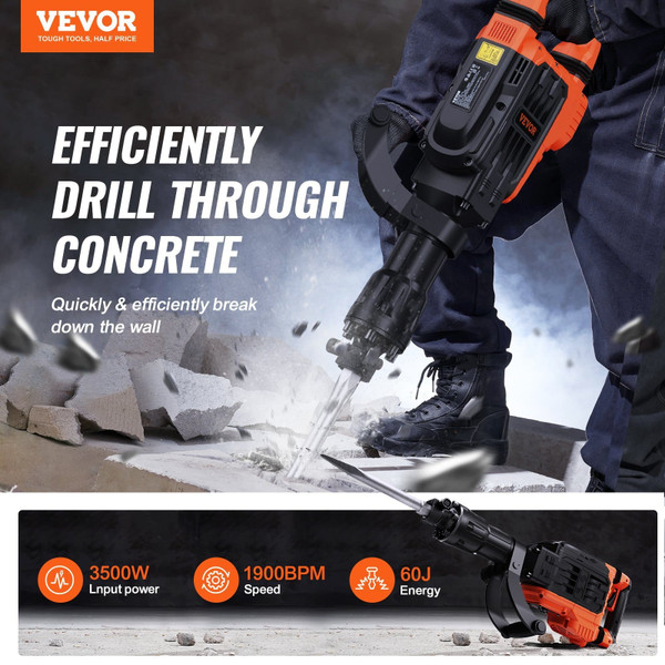 Demolition Jack Hammer, 3500W Jack Hammer Concrete Breaker, 2pcs Chisel with Gloves & 360?°C Swivel E415-DXDHHS118YC1KRN4JV1
