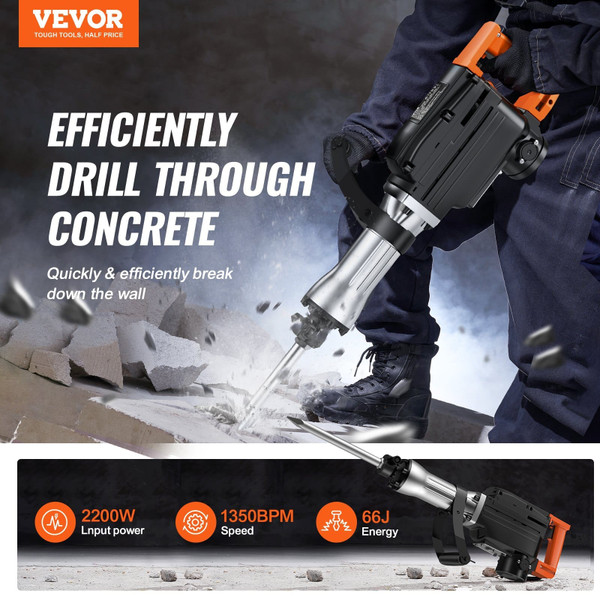 Demolition Jack Hammer, 1350 BPM Concrete Breaker 6pcs Chisels Bit Chipping with Case, 2200W Electr E415-DXDHHS118YC1OP3IDV1