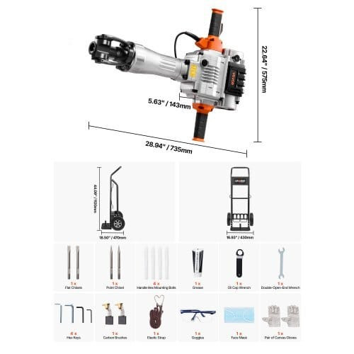 Demolition Jack Hammer, 2100 W Powerful Electric Jackhammer, 1650 BPM Concrete Breaker with 2 Point E415-DXDHCSHS118YFW3AI001V1