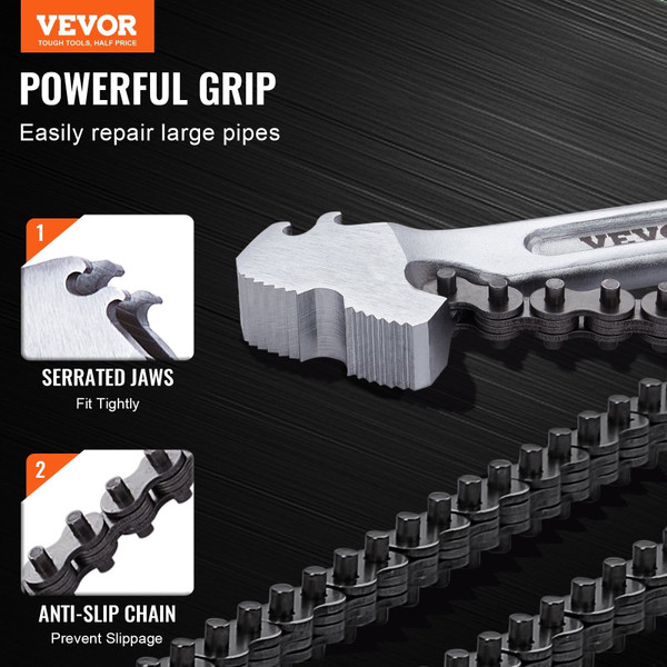 Chain Wrench, 48 inch Chain Pipe Wrench, 13.4 inch Diameter Capacity, CRV Reversible Pipe Fitting T E415-GQBSLT48INCHG4URHV0