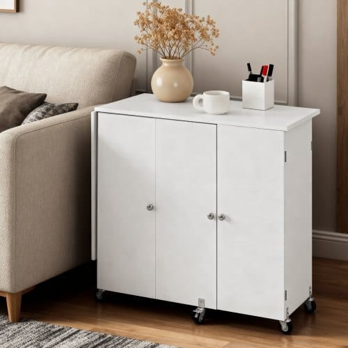 Folding Sewing Table, Multipurpose Sewing Machine Table with Cabinet, Compact Design, Wheels, Woode E415-FRZJYXXKZDHJKO35F001V0