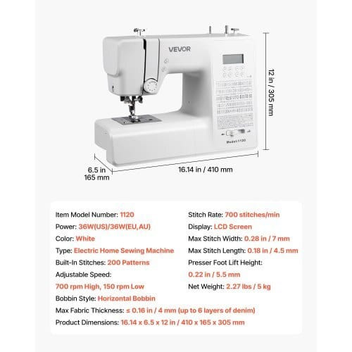 Computerized Sewing Machine, 200 Stitch Applications, with LCD Screen, Foot Pedal and LED Light, He E415-JYFRJ700ZMINYK7AD001V1