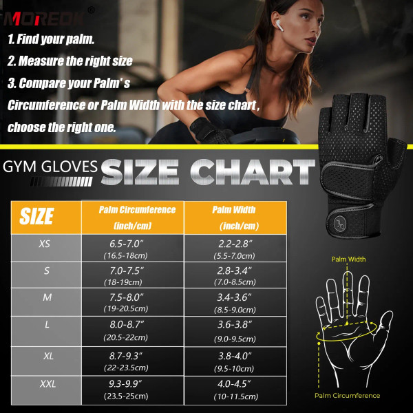 Color: Yellow, Size: S - MOREOK Gym Gloves Non-slip 3MM Pads Pull Up Power Training Weight Lifting  F640-12000032463783263