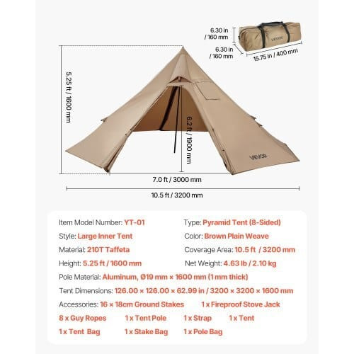 Hot Tent for 2 Persons, Portable Winter Tipi Tent with Stove Jack, Waterproof Camping Tents,  Light E415-RZPJZTXXH000R5C0H001V0