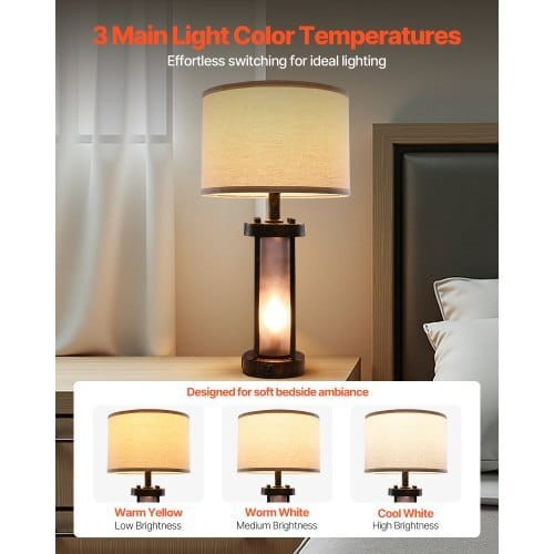 Table Lamps Set of 2, Dimmable Farmhouse Bedside Nightstand Lamps, Vintage Lamp with LED Bulb and L E415-FGDZDUSBKCTDTR6YT001V1