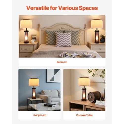 Table Lamps Set of 2, Dimmable Farmhouse Bedside Nightstand Lamps, Vintage Lamp with LED Bulb and L E415-FGDZDUSBKCTDTR6YT001V1
