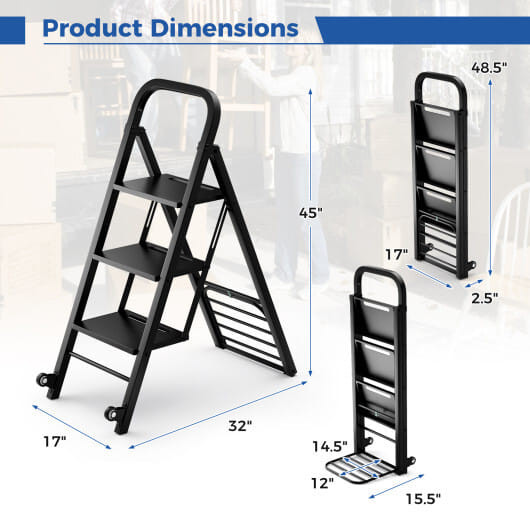 2 in 1 Hand Truck and Ladder Combo with Rubber Wheels and Handle B593-TH10082DK