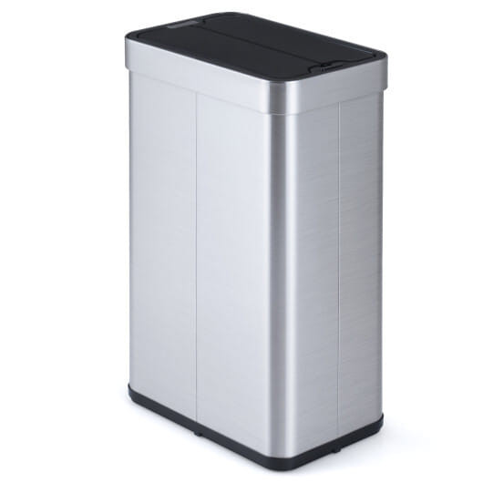 16 Gallon Trash Can with Wing Lids for Bedroom Bathroom Kitchen-Silver - Color: Silver D681-GY10027SL